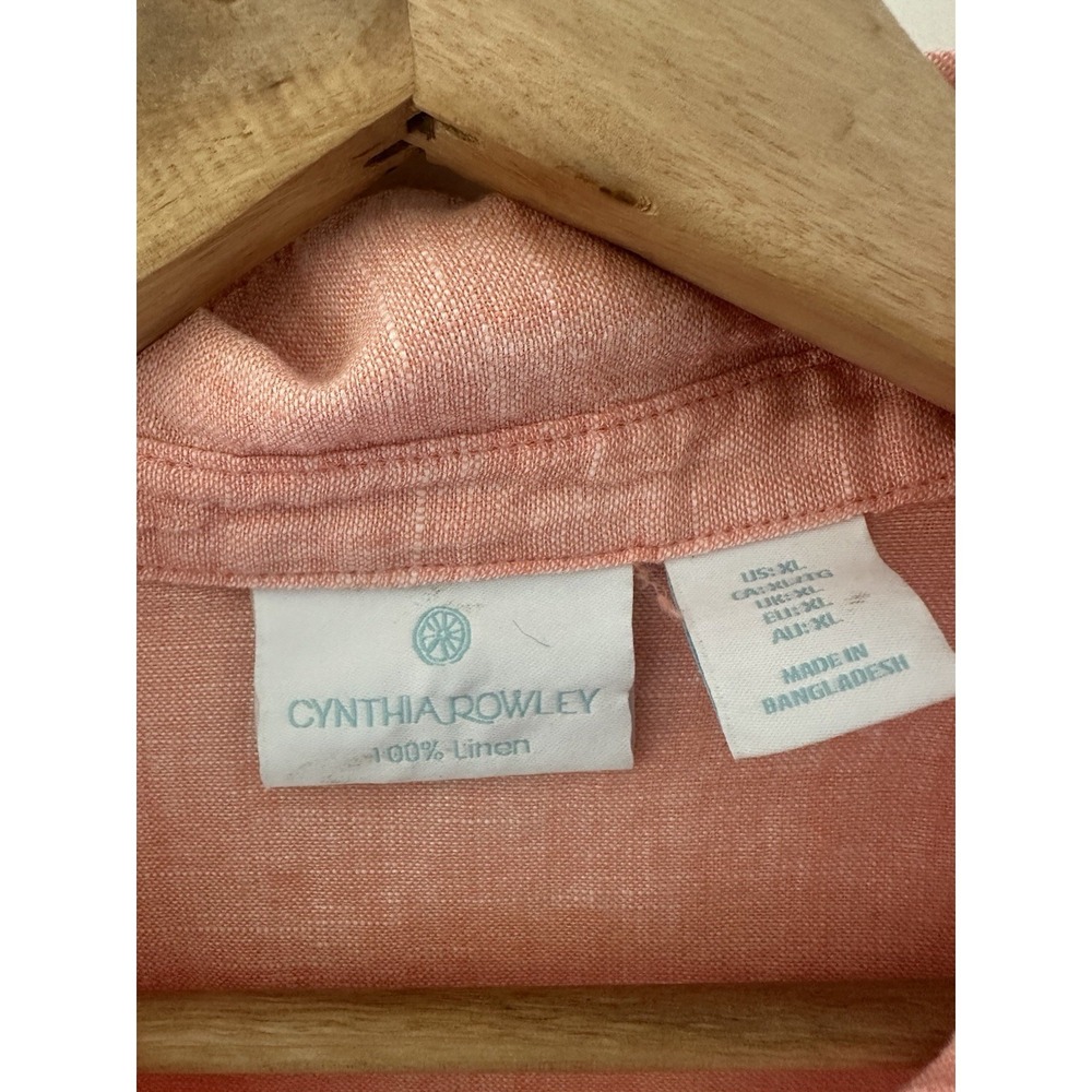 Cynthia Rowley 100% Linen Shirt Womens XL Coral Pink Cropped Button Down - Picture 3 of 6